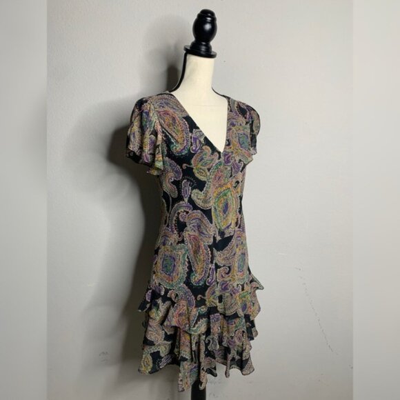 Lauren Ralph Lauren Paisley Crinkle Georgette Drop-Waist Mini Dress - Picture 4 of 13